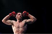 25 February 2023; Darragh Kelly celebrates after his Featherweight bout against Dorval Jordan at Bellator 291 in the 3 Arena, Dublin. Photo by David Fitzgerald/Sportsfile