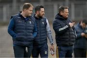 26 February 2023; Roscommon manager Davy Burke, left, with selectors Mark McHugh, centre, and Gerry McGowan before the Allianz Football League Division 1 match between Monaghan and Roscommon at St Tiernach's Park in Clones, Monaghan. Photo by Ramsey Cardy/Sportsfile