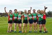 12 February 2023; Mayo AC athletes from left, Joan Walsh, Pauline Moran, Margaret Glavey, Paula Donnellan Walsh, Angela O'Connor, Colette Tuohy, Breege Staunton, and Breege Blehein, after the master women's 4000m during the 123.ie National Intermediate, Masters & Juvenile B Cross Country Championships at Gowran Demense in Kilkenny. Photo by Sam Barnes/Sportsfile