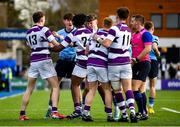 27 February 2023; Players from both sides tussle during the Bank of Ireland Leinster Rugby Schools Senior Cup Quarter Final match between Clongowes Wood College and St Michael’s College at Energia Park in Dublin. Photo by David Fitzgerald/Sportsfile