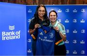 1 March 2023; Eimear Corri is presented with her jersey by head coach Tania Rosser during the Leinster Rugby Women's Cap and Jersey presentation at the Bank of Ireland Montrose Branch in Dublin. Photo by Harry Murphy/Sportsfile