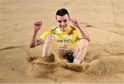 2 March 2023; Jesper Hellstrom of Sweden competes in the men's triple jump qualification round during Day 0 of the European Indoor Athletics Championships at Ataköy Athletics Arena in Istanbul, Türkiye. Photo by Sam Barnes/Sportsfile