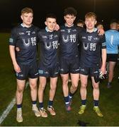 2 March 2023; SETU Carlow players, from left, Eoghan Byrne, Ronan Quinlan, Kyle Nolan and Cillian McGrath after the Electric Ireland Higher Education GAA Freshers Football 2 Final match between South East Technological University Carlow and Technological University of the Shannon: Midlands at South East Technological University Sports Complex in Carlow. Photo by Stephen McCarthy/Sportsfile