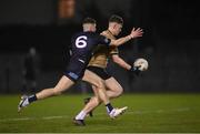 2 March 2023; Joey McMahon of TUS Midlands in action against Kevin Swayne of SETU Carlow during the Electric Ireland Higher Education GAA Freshers Football 2 Final match between South East Technological University Carlow and Technological University of the Shannon: Midlands at South East Technological University Sports Complex in Carlow. Photo by Stephen McCarthy/Sportsfile