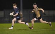 2 March 2023; Eoghan Byrne of SETU Carlow and Adam Kelly of TUS Midlands during the Electric Ireland Higher Education GAA Freshers Football 2 Final match between South East Technological University Carlow and Technological University of the Shannon: Midlands at South East Technological University Sports Complex in Carlow. Photo by Stephen McCarthy/Sportsfile