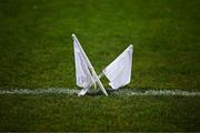 2 March 2023; Sideline officials flags before the Electric Ireland Higher Education GAA Freshers Football 2 Final match between South East Technological University Carlow and Technological University of the Shannon: Midlands at South East Technological University Sports Complex in Carlow. Photo by Stephen McCarthy/Sportsfile