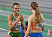 3 March 2023; Sharlene Mawdsley of Ireland, left, and Femke Bol of Netherlands competes in the women's 400m during Day 1 of the European Indoor Athletics Championships at Ataköy Athletics Arena in Istanbul, Türkiye. Photo by Sam Barnes/Sportsfile