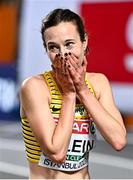 3 March 2023; Hanna Klein of Germany after winning the Women's 3000m final during Day 1 of the European Indoor Athletics Championships at Ataköy Athletics Arena in Istanbul, Türkiye. Photo by Sam Barnes/Sportsfile