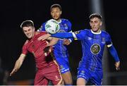 3 March 2023; Regan Donelon of Galway United in action against Dean McMenamy of Waterford during the SSE Airtricity Men's First Division match between Waterford and Galway United at RSC in Waterford. Photo by Stephen Marken/Sportsfile