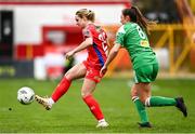 4 March 2023; Maggie Pierce of Shelbourne in action against Erika Manfre of Cork City during the SSE Airtricity Women's Premier Division match between Shelbourne and Cork City at Tolka Park in Dublin. Photo by Eóin Noonan/Sportsfile