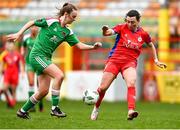4 March 2023; Megan Smyth-Lynch of Shelbourne in action against Heidi Mackin of Cork City during the SSE Airtricity Women's Premier Division match between Shelbourne and Cork City at Tolka Park in Dublin. Photo by Eóin Noonan/Sportsfile