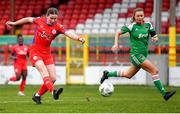 4 March 2023; Rebecca Devereux of Shelbourne shoots to score her side's sixth goal during the SSE Airtricity Women's Premier Division match between Shelbourne and Cork City at Tolka Park in Dublin. Photo by Eóin Noonan/Sportsfile