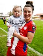4 March 2023; Keeva Keenan of Shelbourne with her godchild Harley, age 1, after the SSE Airtricity Women's Premier Division match between Shelbourne and Cork City at Tolka Park in Dublin. Photo by Eóin Noonan/Sportsfile