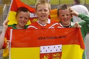 12 June 2004; Carlow supporters, l to r, Shane Lawlor, Niall Lawlor and Sean Wogan before the game. Bank of Ireland Football Championship Qualifier, Round 1, Carlow v Down, Dr. Cullen Park, Carlow. Picture credit; Damien Eagers / SPORTSFILE