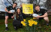 6 March 2023; Leinster Rugby and the Irish Cancer Society have this morning confirmed a partnership for the month of March in support of Daffodil Day. Leinster also confirmed that the Irish Cancer Society would be doing a match day take-over in the RDS Arena for the BKT URC game against the DHL Stormers at the end of the month. The Irish Cancer Society was nominated by the Leinster Rugby Women's team for the month of March as part of the club's charity partner programme. In attendance at UCD were Leinster Rugby players, from left to right, Joe McCarthy, Ella Roberts, Clodagh Dunne and Martin Moloney. Photo by Ramsey Cardy/Sportsfile