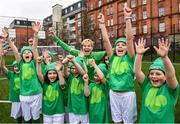 6 March 2023; Republic of Ireland Women’s National Football Team Manager Vera Pauw with members of Larkview FC’s under 10 girls team at the Cabbage Patch in Dublin 8 as it was announced she is chosen as the Grand Marshal for the 2023 National St. Patrick’s Day Parade. Photo by David Fitzgerald/Sportsfile