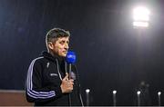 6 March 2023; Bohemians manager Declan Devine speaks to LOITV before the SSE Airtricity Men's Premier Division match between Bohemians and Drogheda United at Dalymount Park in Dublin. Photo by Harry Murphy/Sportsfile