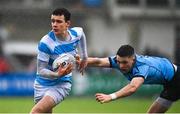 9 March 2023; Mark Walsh of Blackrock College is tackled Mark Canniffe of St Michael’s College during the Bank of Ireland Leinster Schools Senior Cup Semi Final match between St Michael’s College and Blackrock College at Energia Park in Dublin. Photo by David Fitzgerald/Sportsfile