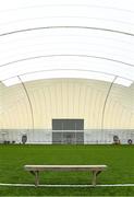 8 March 2023; The bench for the team photographs before the 2023 Yoplait Ladies HEC Cup Final match between DCU Dóchas Éireann and Ulster University Magee at University of Galway Connacht GAA Air Dome in Bekan, Mayo. Photo by Piaras Ó Mídheach/Sportsfile