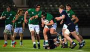 10 March 2023; George Hadden of Ireland is tackled by Kerr Yule of Scotland during the U20 Six Nations Rugby Championship match between Scotland and Ireland at Scotstoun Stadium in Glasgow, Scotland. Photo by Brendan Moran/Sportsfile