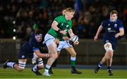 10 March 2023; Andrew Osborne of Ireland is tackled by Jake Parkinson of Scotland during the U20 Six Nations Rugby Championship match between Scotland and Ireland at Scotstoun Stadium in Glasgow, Scotland. Photo by Brendan Moran/Sportsfile