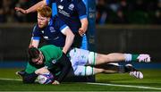 10 March 2023; Diarmuid Mangan scores his side's eighth try during the U20 Six Nations Rugby Championship match between Scotland and Ireland at Scotstoun Stadium in Glasgow, Scotland. Photo by Brendan Moran/Sportsfile