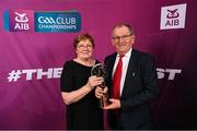 10 March 2023; Mary and Gerry Walsh, accept the AIB GAA Football Club Team of The Year award for their son, Shane Walsh of Kilmacud Crokes at the AIB Club Players Awards at Croke Park in Dublin. Photo by Ramsey Cardy/Sportsfile