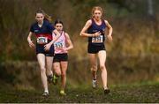 11 March 2023; Runners, from left, Clodagh Gill of St Marys Ballina, Mayo, Emily Bolton of Mount Sackville Secondary School Chapelizod, Dublin, and Keelin Byrne of Abbey Community College, Waterford, competing in the intermediate girls 3500m during the 123.ie All-Ireland Schools Cross Country Championships at SETU Sports Campus in Carriganore, Waterford. Photo by David Fitzgerald/Sportsfile