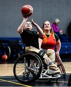 11 March 2023; IWA-Sport held their first Her Moves event in celebration of International Women’s Day at their headquarters in Clontarf. This inclusive event saw females of all abilities come together to learn more about strength and conditioning as well as giving wheelchair basketball and rugby a try. IWA-Sport clubs are open for members to people with physical disabilities across Ireland. Get in touch @IWA_Sport. Pictured during the event are attendees playing wheelchair basketball. Photo by Ben McShane/Sportsfile