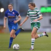11 March 2023; Abbie Larkin of Shamrock Rovers in action against Jacqueline Julie Altrogge of Treaty United during the SSE Airtricity Women's Premier Division match between Shamrock Rovers and Treaty United at Tallaght Stadium in Dublin. Photo by Stephen Marken/Sportsfile