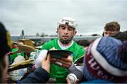 12 March 2023; Aaron Gillane of Limerick signs autographs after the Allianz Hurling League Division 1 Group B match between Westmeath and Limerick at TEG Cusack Park in Mullingar, Westmeath. Photo by Tyler Miller/Sportsfile