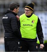12 March 2023; Kilkenny manager Derek Lyng in conversation with team doctor Tadhg Crowley after the Allianz Hurling League Division 1 Group A match between Kilkenny and Dublin at UPMC Nowlan Park in Kilkenny. Photo by Piaras Ó Mídheach/Sportsfile