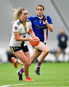 11 March 2023; Ally Cahill of University of Ulster in action against Niamh Broderick of MTU Kerry during the 2023 Yoplait Ladies HEC Giles Cup Final match between University of Ulster and MTU Kerry at University of Galway Connacht GAA Air Dome in Bekan, Mayo. Photo by Piaras Ó Mídheach/Sportsfile