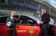 16 March 2023; Republic of Ireland managers Stephen Kenny and Vera Pauw at the Aviva Stadium for the announcement that Nissan it is to continue as the Official Vehicle Partner of the Football Association of Ireland for a new three-year term up to 2026. Photo by Stephen McCarthy/Sportsfile