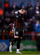 17 March 2023; Ali Coote of Bohemians reacts after missing a penalty during the SSE Airtricity Men's Premier Division match between Bohemians and UCD at Dalymount Park in Dublin. Photo by Sam Barnes/Sportsfile