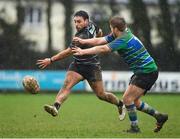 19 March 2023; Liam Caddy of Kilkenny RFC in action against Fergal Bolger of Gorey RFC during the Bank of Ireland Provincial Towns Cup Third Round match between Gorey RFC and Kilkenny RFC at Gorey RFC in Wexford. Photo by Matt Browne/Sportsfile