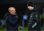 24 March 2023; DHL Stormers head coach John Dobson speaks with Leinster head coach Leo Cullen before the United Rugby Championship match between Leinster and DHL Stormers at the RDS Arena in Dublin. Photo by Harry Murphy/Sportsfile