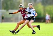 25 March 2023; Aoibheann Birchall of Maynooth in action against Aoife McDonald of St Ronan's College during the Lidl LGFA Post Primary Junior B Final match between Maynooth Educate Together, Kildare, and St Ronan's College Lurgan, Armagh, at the GAA National Games Development Centre in Abbotstown, Dublin. Photo by Ben McShane/Sportsfile