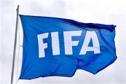 22 March 2023; The FIFA flag flying inside the ground before the UEFA European Under-19 Championship Elite Round match between Republic of Ireland and Slovakia at Ferrycarrig Park in Wexford. Photo by Piaras Ó Mídheach/Sportsfile