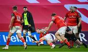 25 March 2023; Craig Casey of Munster on his way to scoring his side's second try during the United Rugby Championship match between Munster and Glasgow Warriors at Thomond Park in Limerick. Photo by Harry Murphy/Sportsfile