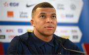 26 March 2023; Kylian Mbappé during a France press conference at Aviva Stadium in Dublin. Photo by Stephen McCarthy/Sportsfile