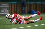 26 March 2023; Kento Iioka of Japan dives over to score his side's first try during the Under-19 Rugby International match between Ireland and Japan at Lakelands Park in Dublin. Photo by Harry Murphy/Sportsfile