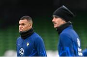 26 March 2023; Kylian Mbappé, left, and Antoine Griezmann during a France training sesson at Aviva Stadium in Dublin. Photo by Stephen McCarthy/Sportsfile
