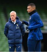26 March 2023; Manager Didier Deschamps and Kylian Mbappé, right, during a France training sesson at Aviva Stadium in Dublin. Photo by Stephen McCarthy/Sportsfile
