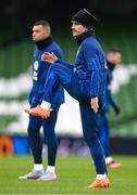 26 March 2023; Antoine Griezmann and Kylian Mbappé, left, during a France training sesson at Aviva Stadium in Dublin. Photo by Stephen McCarthy/Sportsfile