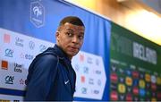 26 March 2023; Kylian Mbappé during a France press conference at Aviva Stadium in Dublin. Photo by Stephen McCarthy/Sportsfile