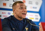 26 March 2023; Kylian Mbappé during a France press conference at Aviva Stadium in Dublin. Photo by Stephen McCarthy/Sportsfile