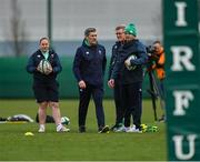 28 March 2023; Ireland coaching team, from left, Backs coach Niamh Briggs, Head Coach Greg McWilliams, Senior Coach John McKee and Scrum coach Denis Fogarty during a Ireland Women's Rugby squad training session at IRFU High Performance Centre at the Sport Ireland Campus in Dublin. Photo by Ramsey Cardy/Sportsfile