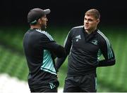 31 March 2023; Garry Ringrose and backs coach Andrew Goodman during a Leinster Rugby captain's run at the Aviva Stadium in Dublin. Photo by Harry Murphy/Sportsfile