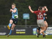 31 March 2023; Alais Diebold of UCD kicks during the Annual Women's Rugby Colours match between University College Dublin and Dublin University at UCD Bowl in Belfield, Dublin. Photo by Harry Murphy/Sportsfile